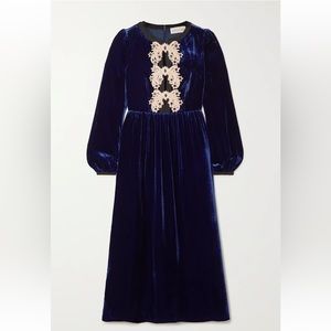 Saloni Camille bows appliquéd velvet midi dress size UK 10 US 6 new with tags